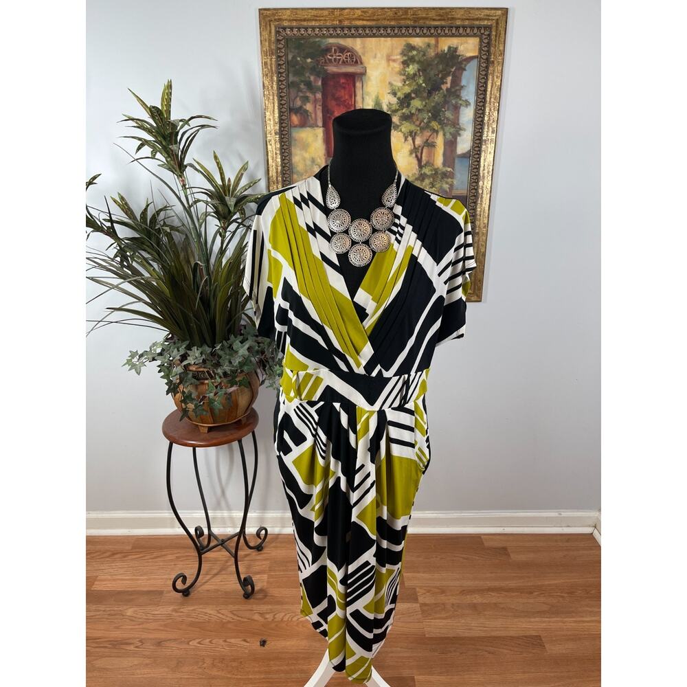 Worthington Surplice‎ Dress Womens XL Multi Geometric V Neck Bold Maximalism